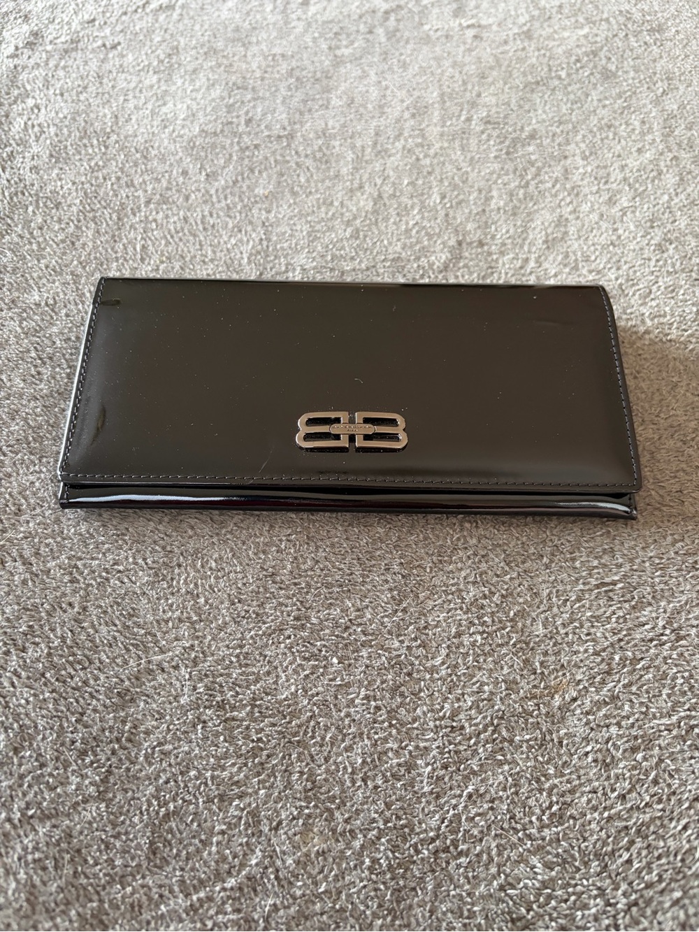 Balenciaga BB Logo Black Patent Leather Long Wallet